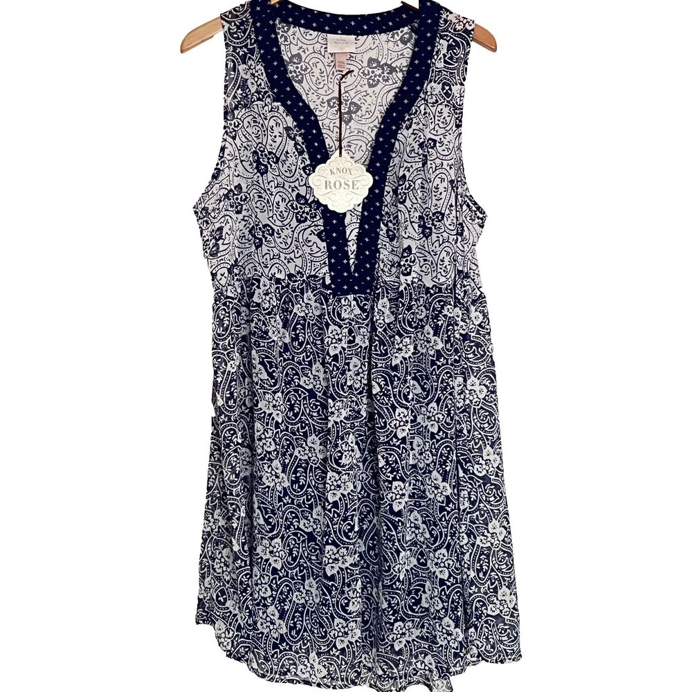 Knox Rose Dress XXL Navy Blue White Paisley Sleeveless Lined Chiffon NWT